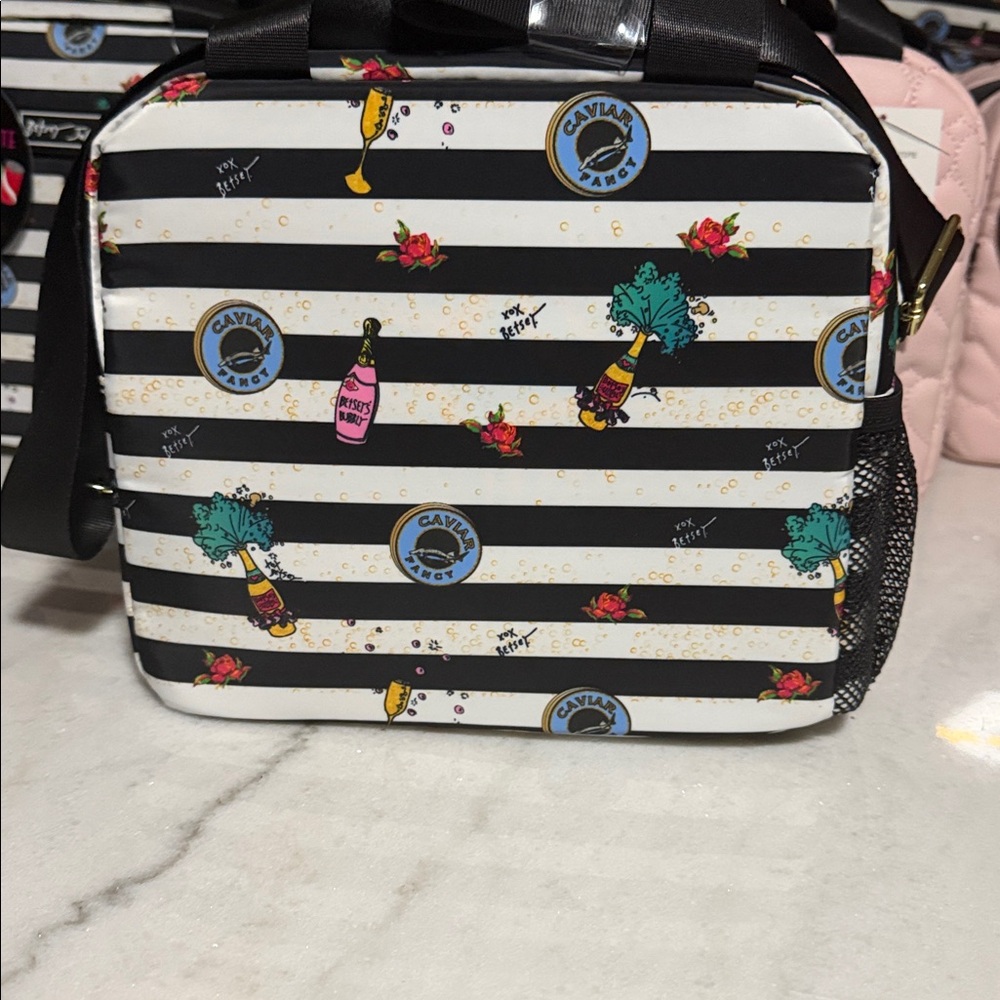 Betsey Johnson Black and White Striped Lunch Tote with Colorful Accents - Picture 5 of 7